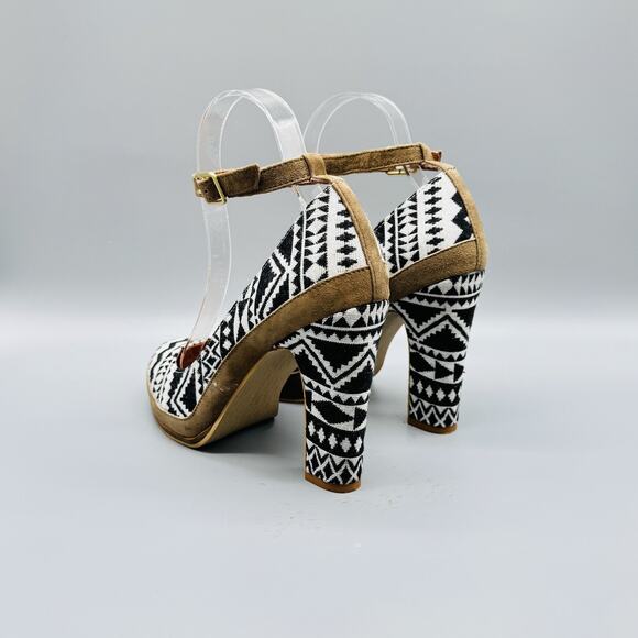 Schuler & Sons Shoes Womens 7.5 Black White Geometric Chunky Heels Anthropologie - Picture 6 of 12